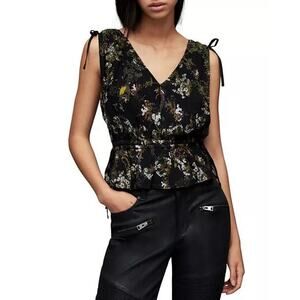 All Saints Maia Viola Floral Beaded Top – Black/Floral – Size 4